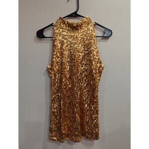 Women's sparkly gold sequin sleeveless shell/tank top by Alexandria Collection M